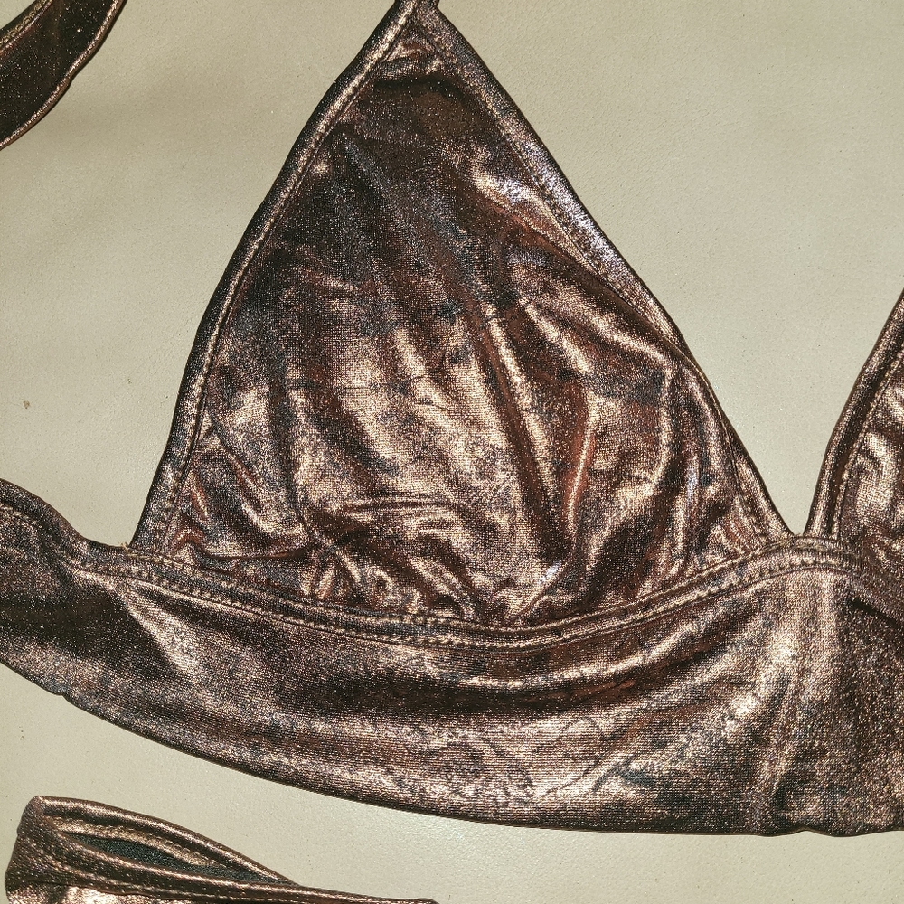 Damaged Brown Triangle Top Scoop Bottom Bikini - Picture 2 of 8